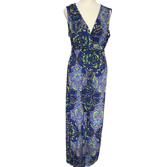 Philosophy Dresses & Skirts - Philosophy Sleeveless Maxi Dress Size L Blue Purple Pull On Braided Waist Spring